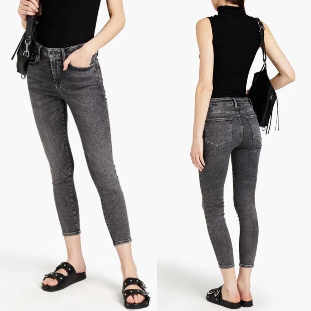 FRAME Le One Skinny Ankle Jeans Hughes Washed Gray Mid Rise Stretch Size 1 23-28